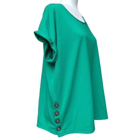 Crown & Ivy Green Blouse Top Dolman Sleeves Accent Side Button Crew Neck Size L - Picture 2 of 9